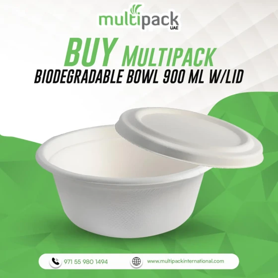 BIODEGRADABLE BOWL 900 ML W/LID