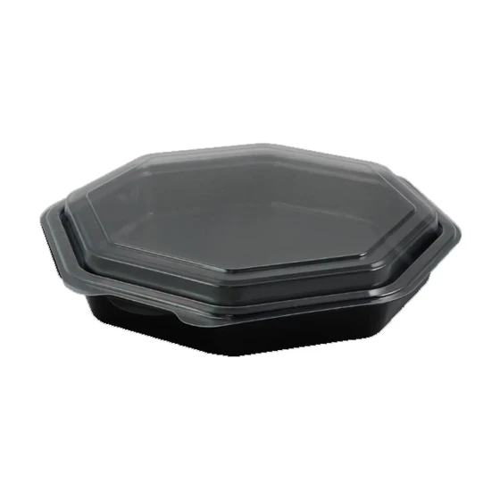 BLACK OCTAGONAL CONTAINER H105 W/CLEAR LID