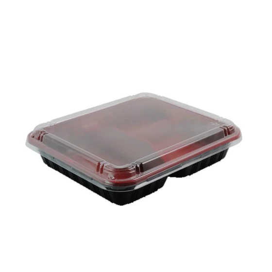 BLACK / RED RECT 3 COMPT W/CLEAR LID H107