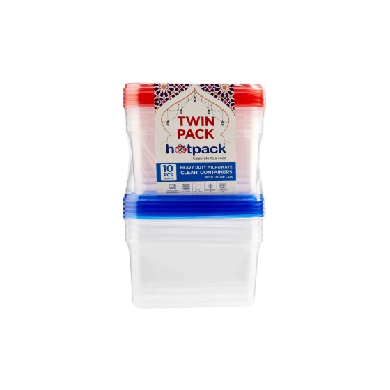 Twin Pack Clear HD Rectangular Microwave Container with Color Lids