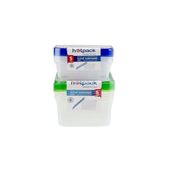 2000 ml + 750 ml Clear Rectangular Microwave Container with Color Lids