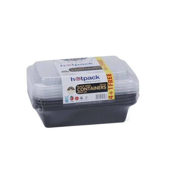 Black Base Container 38 oz with Lids (5 Pieces)