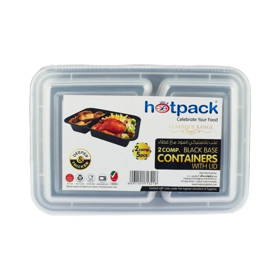 Black Base Rectangular Microwavable Compartment Container with Lids 5 Pieces