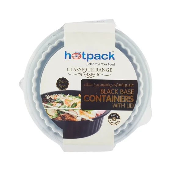 Black Base Round Ribbed Container with Lids 5 Pieces