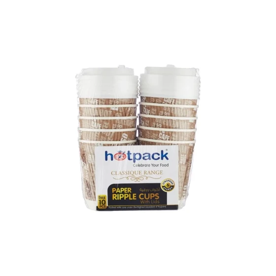 8 Oz Printed Design Ripple Paper Cup With Lid 10 Pieces