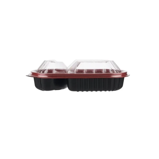 Red & Black Base Rectangular 2-Compartment Container With Lid 250 Pieces