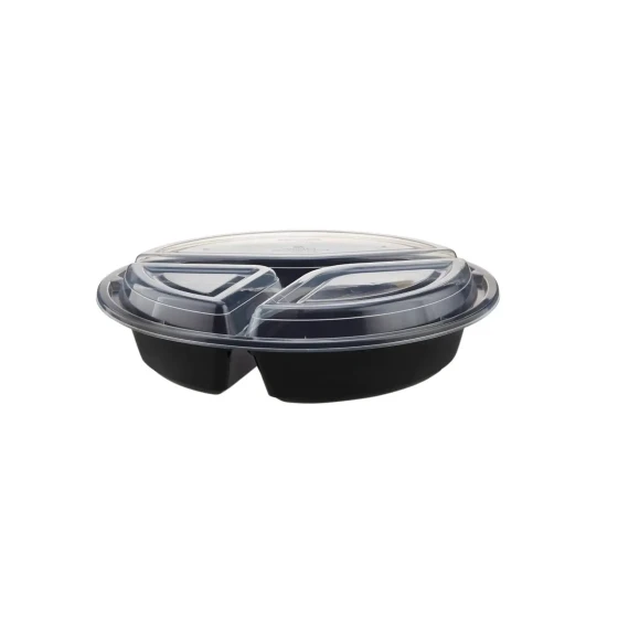 Black Base 3-Compartment Round Container 48 Oz 300 Pieces
