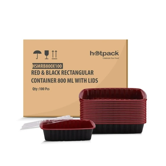 Red & Black Rectangular Container 800ml With Lid 100 pieces