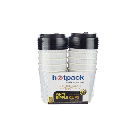 8 Oz White Ripple Paper Cup With Lid 10 Pieces