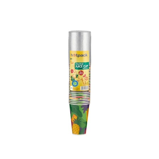 Paper Juice Cup 12 oz With Lid 25 Pieces