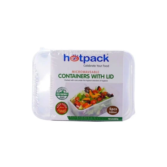 Microwaveable Food Container 500 ml With Lid 5 Pieces
