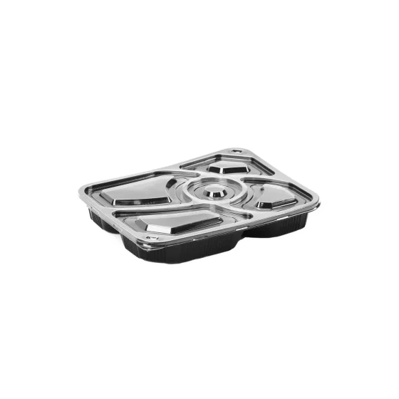 Black Base Rectangular 5-Compartment Container 200 Pieces