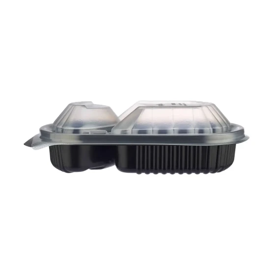 Black Base Rectangular 2-Compartment Container 250 Pieces