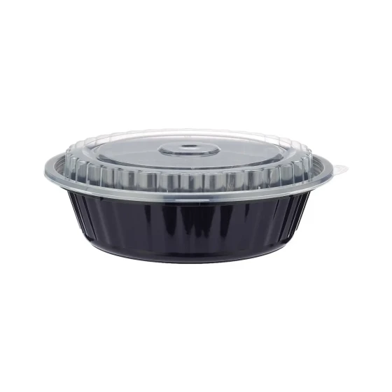 Black Base Round Container 32 Oz with Lids 150 Pieces