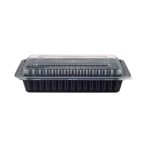 Black Base Rectangular Ribbed Container 28 Oz with Lids 150 Pieces