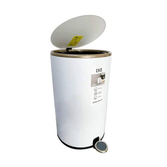 EKO Matt White Steel Round Step Bin | 12LTR