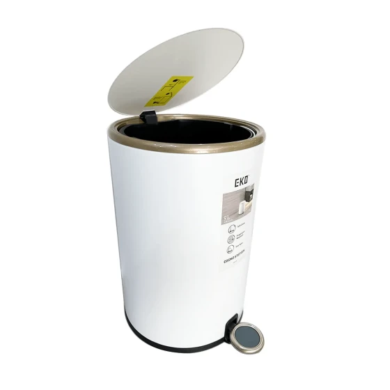EKO Matt White Steel Round Step Bin | 9 LTR