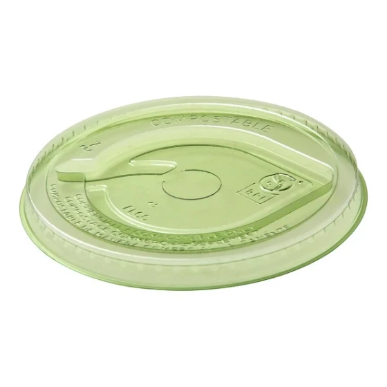 Eco-Products Veridian GreenStripe 9-24 oz. Green PLA Plastic Compostable Cold Cup Flat Lid with Straw Hole - 1,000/Case
