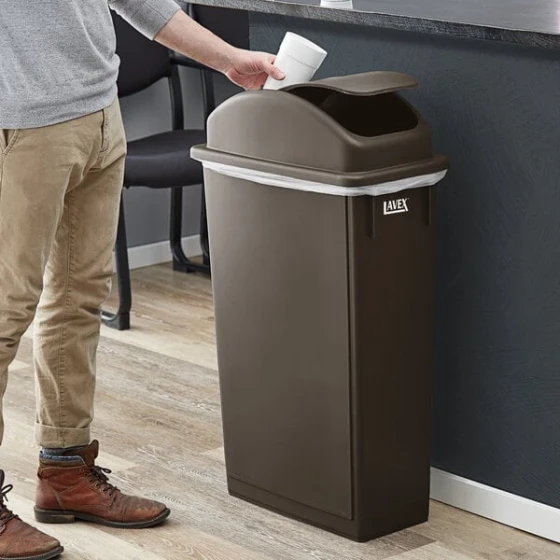 Lavex 23 Gallon Brown Slim Rectangular Trash Can with Dome Swing Lid