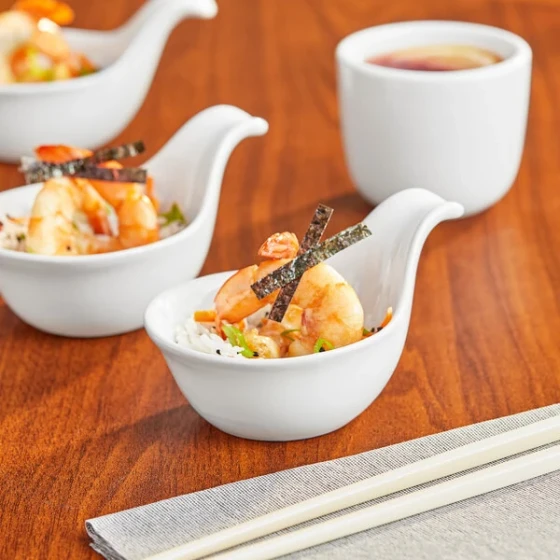 Acopa 3.5 oz. Bright White Porcelain Asian Appetizer / Tasting Spoon - 72/Case