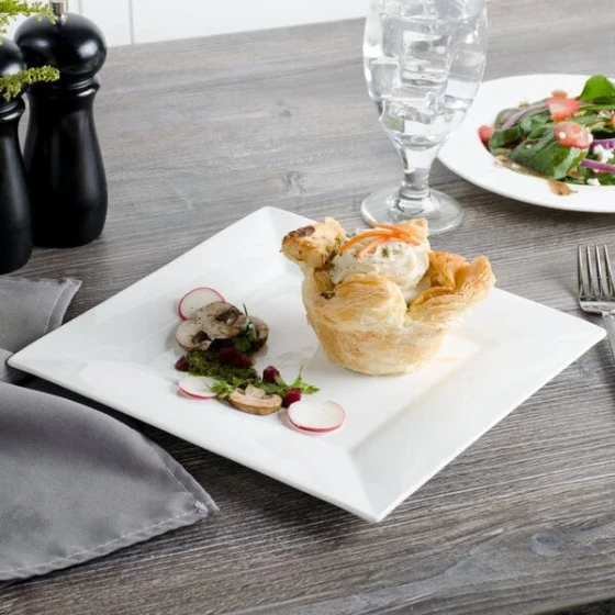 Bon Chef 5000009B Wide Rim 10 1/2" White Bone China Square Plate - 12/Pack
