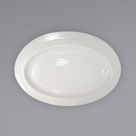 International Tableware Newport 14 1/2" x 10 1/8" Ivory (American White) Embossed Stoneware Entree Platter - 12/Case