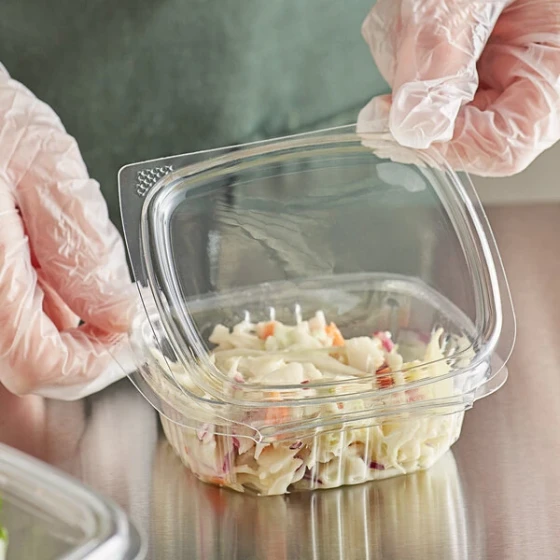 Choice 4 oz. Clear Recycled PET Hinged Deli Container - 400/Case