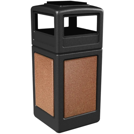 Commercial Zone 72051499 StoneTec 42 Gallon Black Square Decorative Trash Can with Sedona Panels and Ashtray Dome Lid