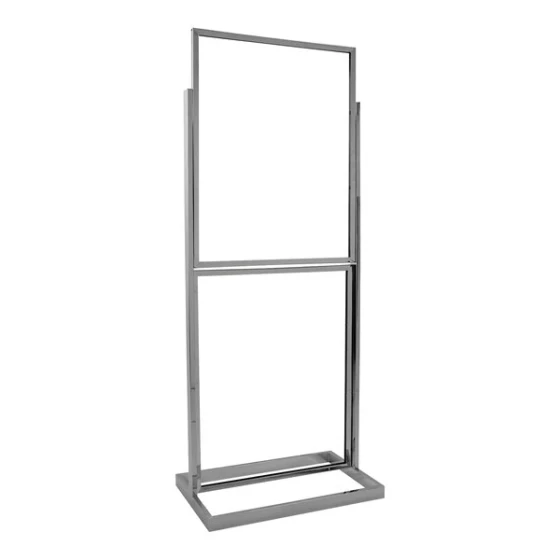 22" x 28" Chrome Double Bulletin Sign Holder with Rectangular Tube Framed Base