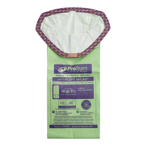 ProTeam 107313 10 Qt. Open Collar Intercept Micro Filter Bag for Super Coach Pro 10 and GoFit® 10 Backpack Vacuums - 10/Pack