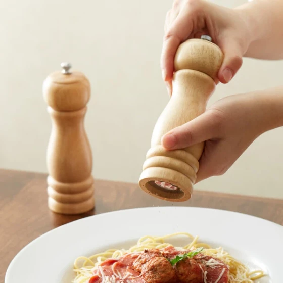 Acopa 6" Matte Natural Wooden Salt / Pepper Mill - 2/Set