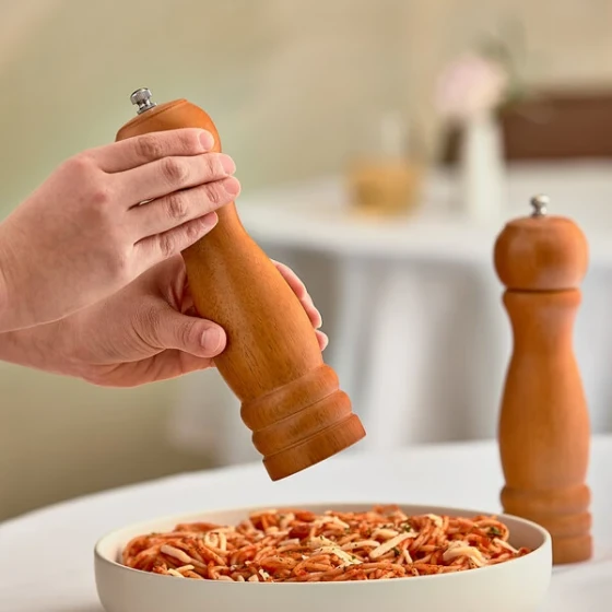 Acopa 8" Matte Brown Wooden Salt / Pepper Mill - 2/Set