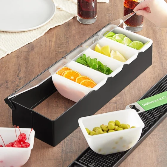 Choice 6-Compartment Matte Black Finish Stainless Steel Condiment Bar