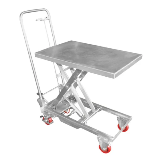 Vestil 27 1/2" x 17 3/4" Stainless Steel Hydraulic Scissor Cart with 10"-30 1/2" Lift and 200 lb. Capacity SSSC-200