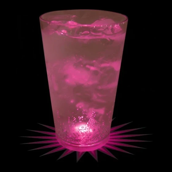 16 oz. Customizable Plastic Pint Cup with Pink LED Light - 100/Case