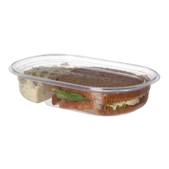 Eco-Products 32 oz. Compostable 2-Compartment Clear PLA Plastic Deli / Snack Container - 400/Case