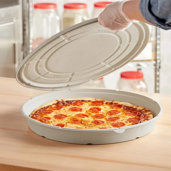 World Centric 14" Compostable Fiber Clamshell Pizza Container - 100/Case