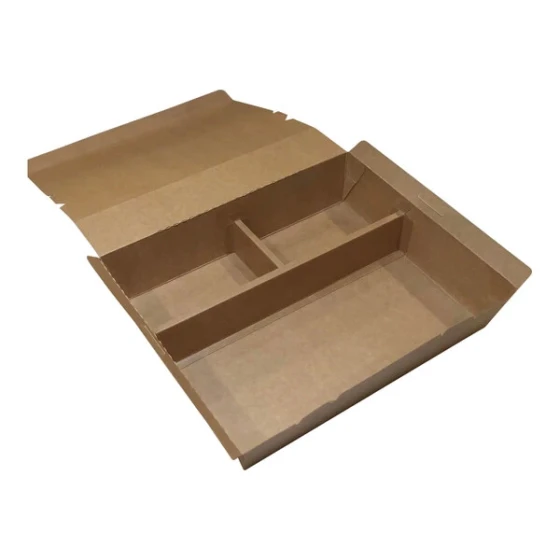 VerTerra 11" x 9" x 2" Paperboard Bento Box with 3 Compartments and Attached Lid - 150/Case