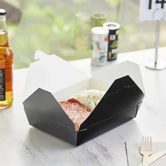 Choice Black Microwavable Folded Paper #2 Take-Out Container 7 3/4" x 5 1/2" x 1 7/8" - 50/Pack