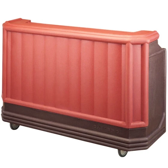 Cambro BAR730DX189 Mahogany Brown Deluxe Cambar® 73" Portable Bar with 7 Bottle Speed Rail, Cold Plate, and Soda Gun
