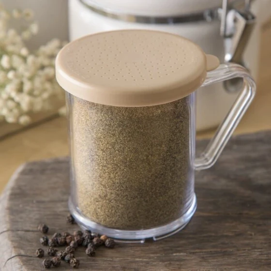 Carlisle 427006 8 oz. Polycarbonate Shaker / Dredge with Beige Lid for Fine Ground Product