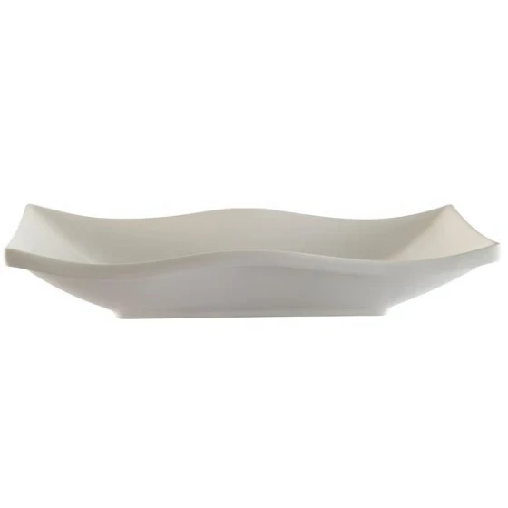 CAC TOK-W23 Fashionware 11 3/4" x 5 1/2" Bone White Wavy Edge Deep Rectangular Porcelain Platter - 12/Case