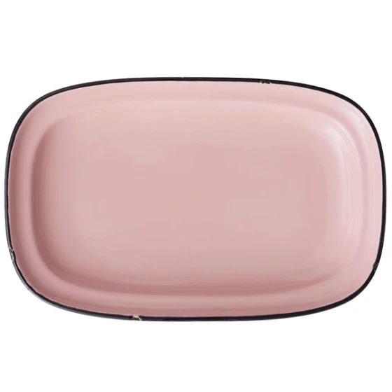 Luzerne Tin Tin by 1880 Hospitality L2101003350 10 1/2" x 6 3/4 x 1 1/4" Pink Rectangular Porcelain Platter - 24/Case