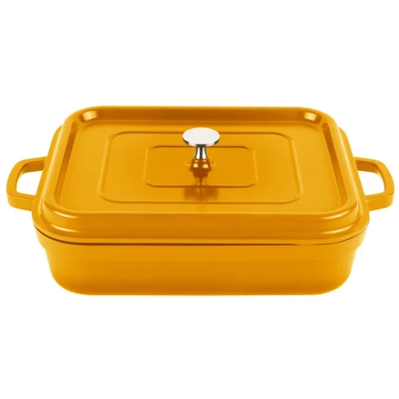 GET Heiss 5 Qt. Orange Enamel Coated Cast Aluminum Roasting Pan with Lid - 12 7/8" x 10 7/8" x 2 3/4" CA-010-O/BK/CC