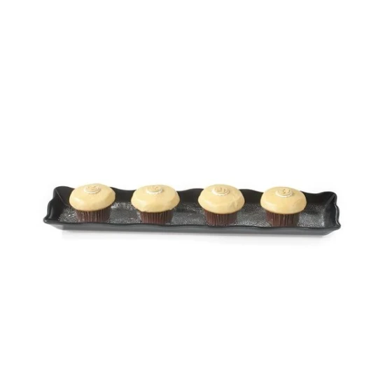 GET ML-128-BK Bake and Brew 13 1/2" x 5 1/4" Black Melamine Rectangular Display Tray - 12/Pack