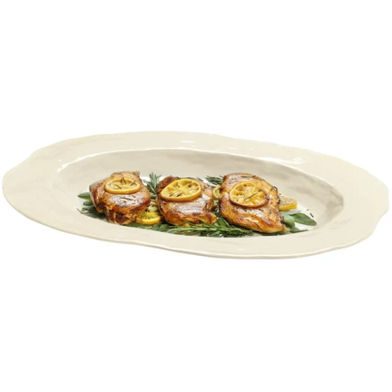 GET ML-137-IV New Yorker 17 3/4" x 13" Oval Catering Platter - Ivory - 3/Case