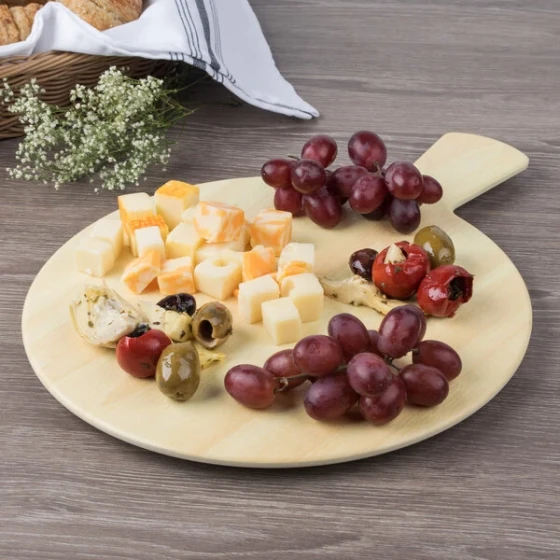 GET SB-1100-BW Madison Avenue / Granville 11" Round Faux Birch Wood Melamine Display Board with Foot and Handle