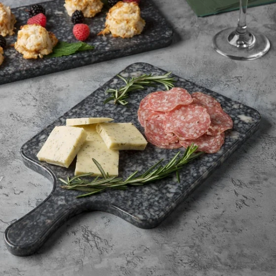 Thunder Group SB608N 8 1/2" x 7" Onyx Faux Marble Melamine Serving Board with Handle