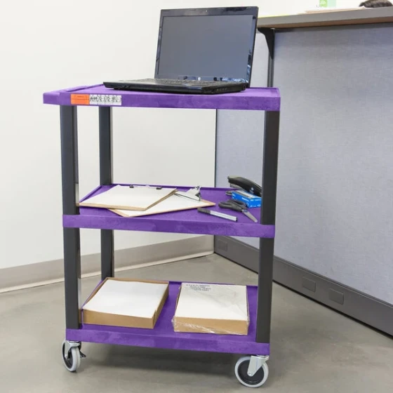 Luxor WT34PS Tuffy Purple Three Shelf Utility Cart - 24" x 18" x 34"