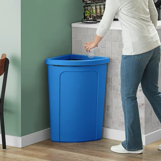 Lavex 21 Gallon Blue Corner Round Waste / Recycling Bin with Blue Rim Top